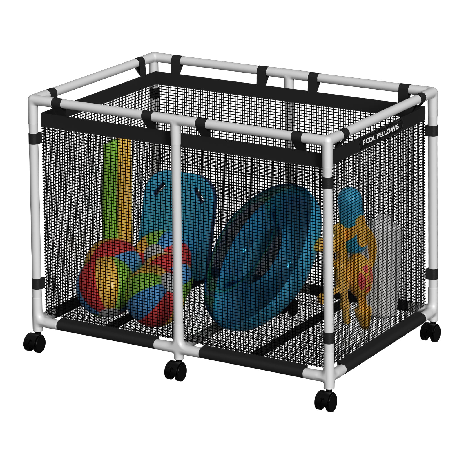 Pool Fellows basic-plus pool storage bin with mesh drainage for quick dry airflow