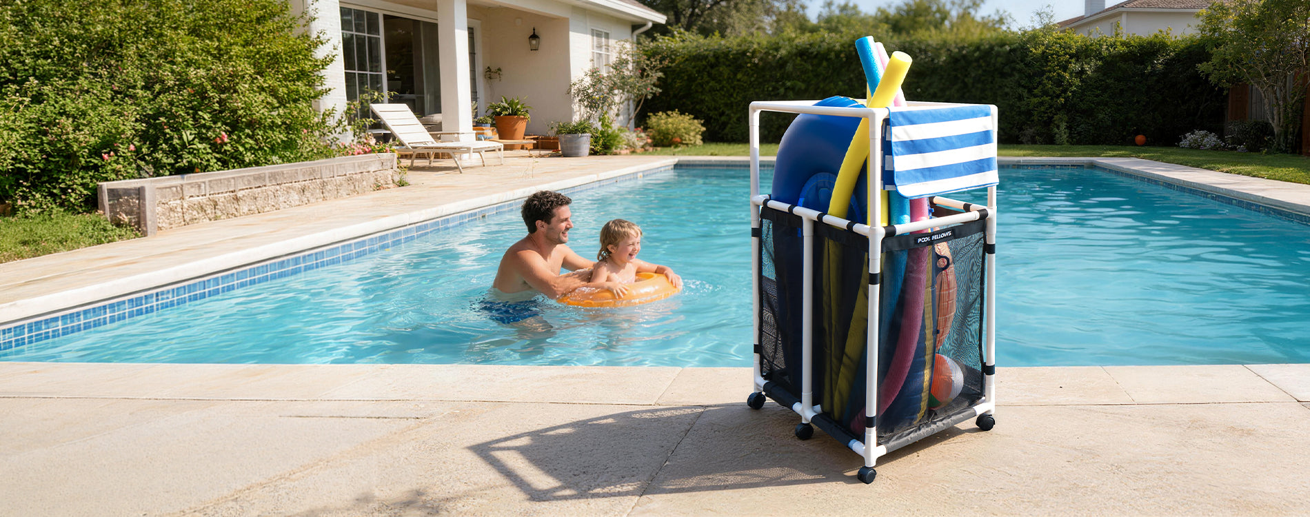 Pool Fellows R2501 mesh pool storage bin with mesh drainage for quick dry airflow.