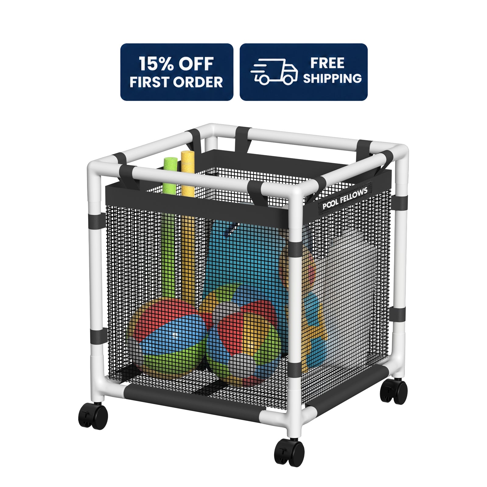 Pool Fellows R2501 mesh pool storage bin with reinforced frame for heavy load support.