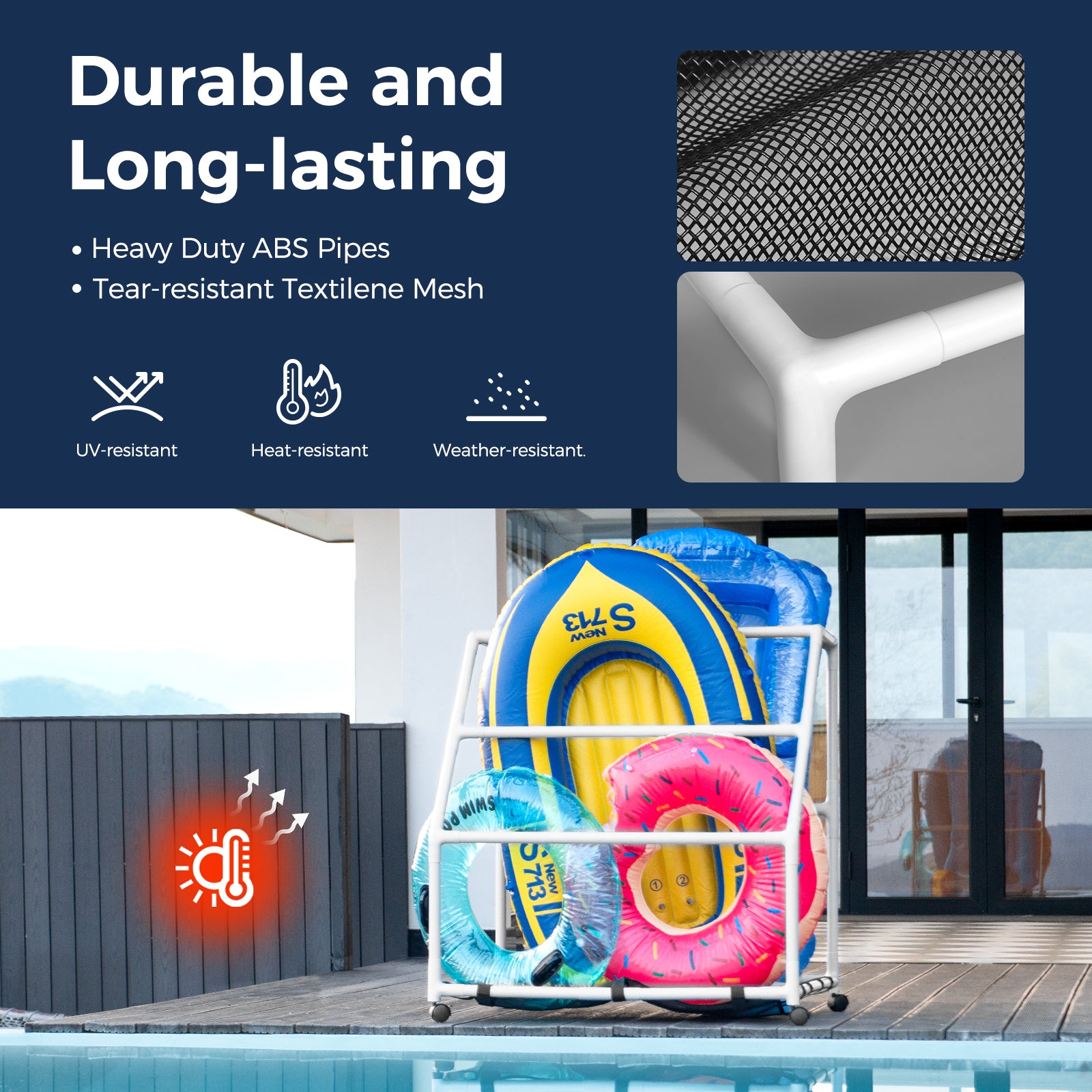 Pool Fellows large-white pool float holder with tear proof mesh for breathable storage