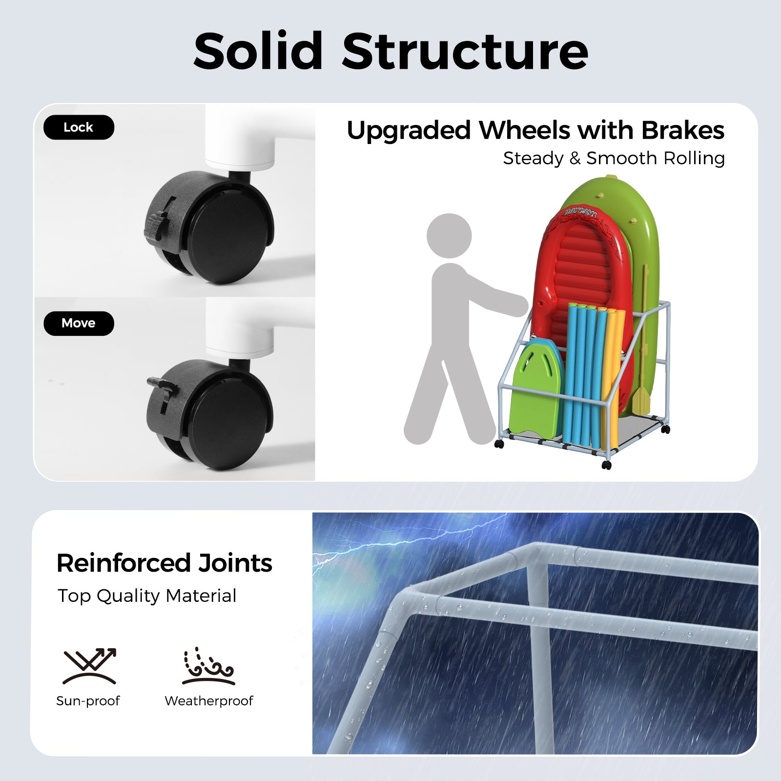 Pool Fellows large-white pool float holder with rustproof wheels for sun resistant mobility