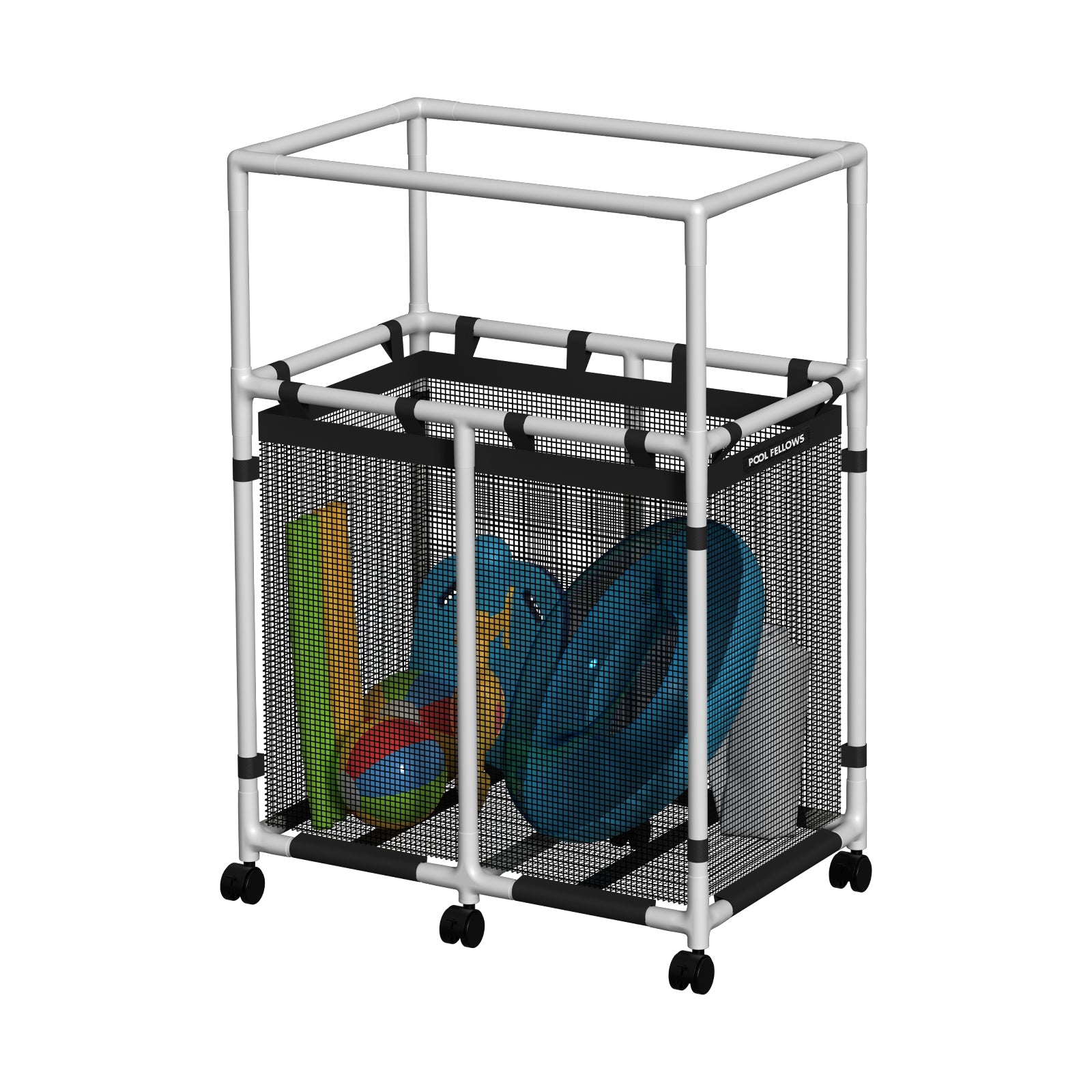 Pool Fellows max pool storage bin with mesh drainage for quick dry airflow