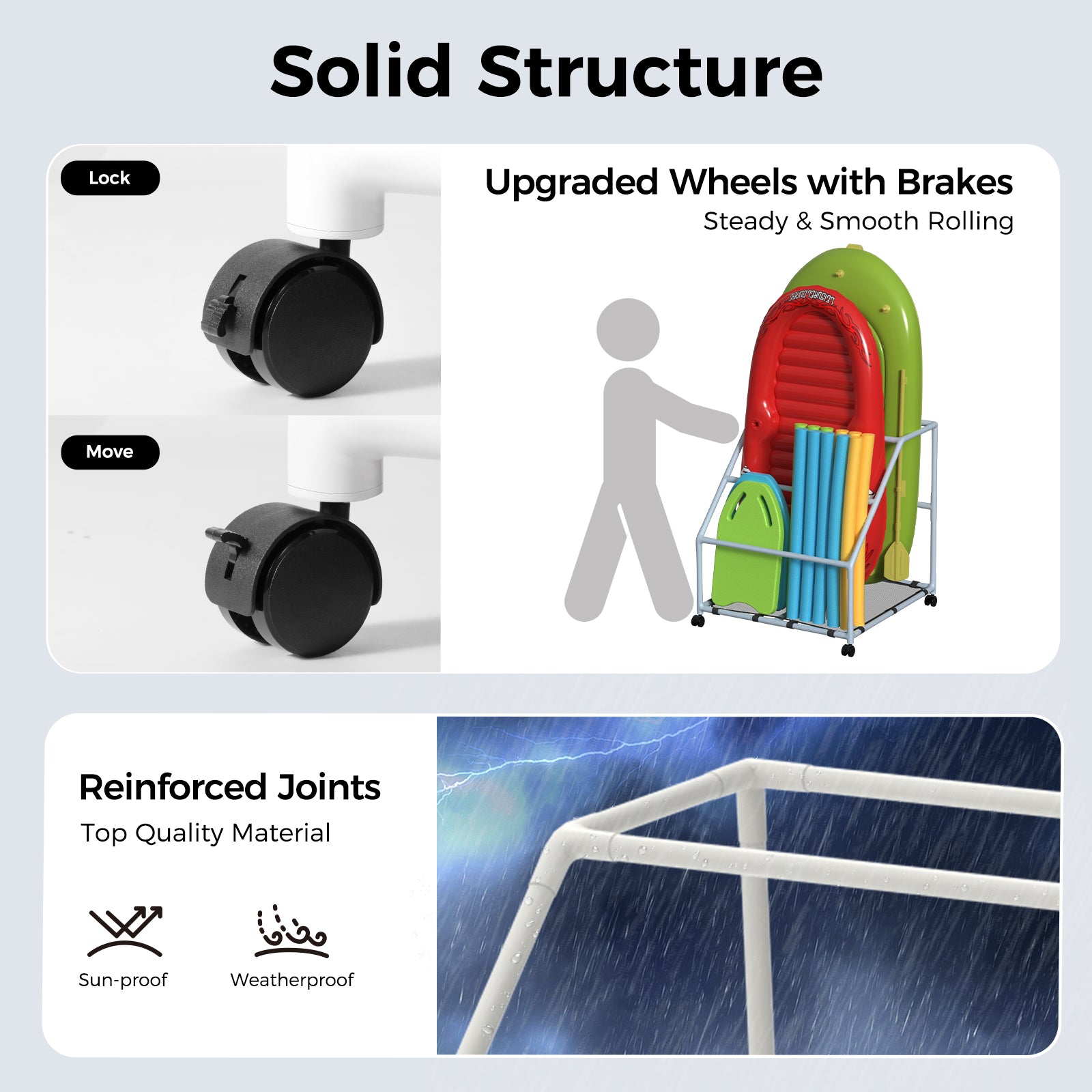 Pool Fellows large-white pool float holder with rustproof rollers for smooth poolside mobility