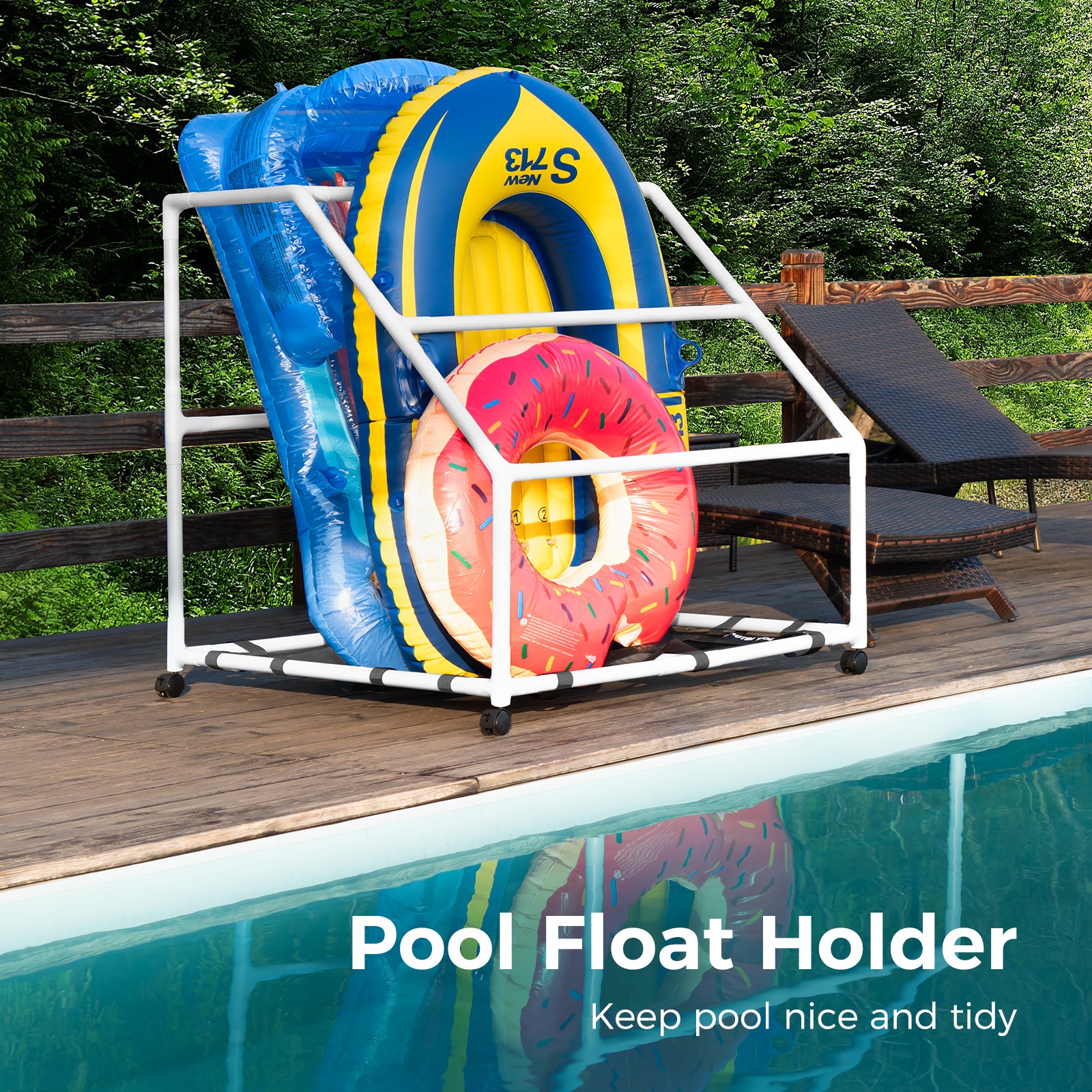 Pool Fellows large-white pool float holder with large capacity for float and toy organization